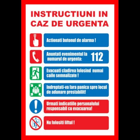 Placuta cu instructiuni in caz de urgenta